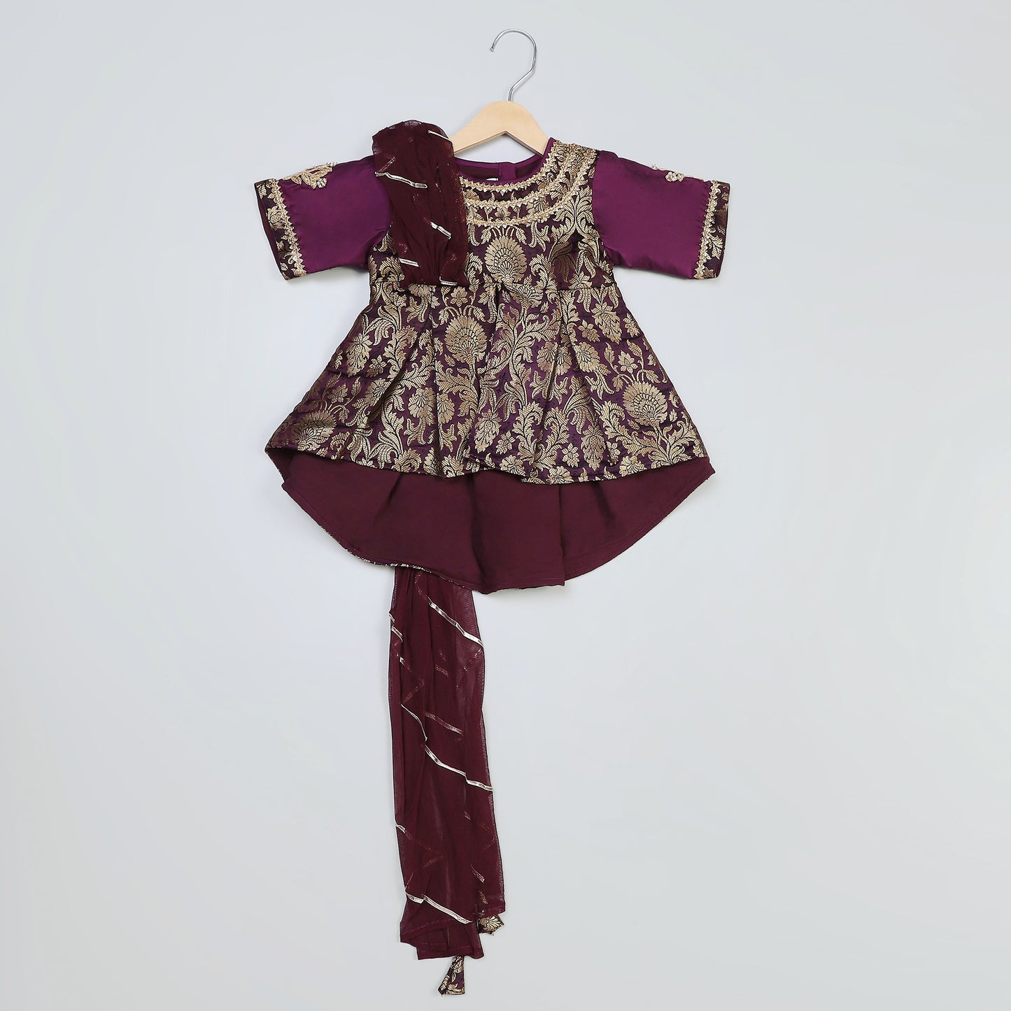 Purple Brocade sharara set with attached duppata