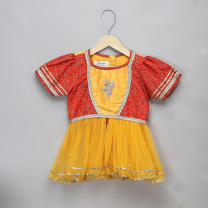 Orange yellow peplum blouse lehnga set