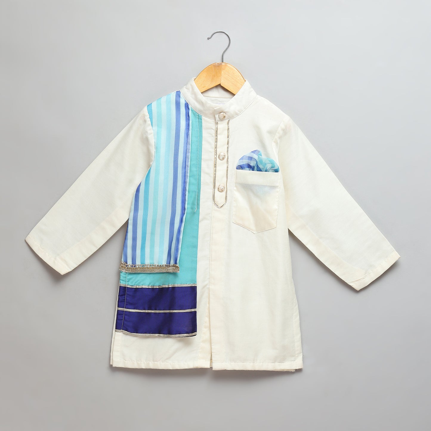 Offwhite kurta pjama with Attached jacket panels