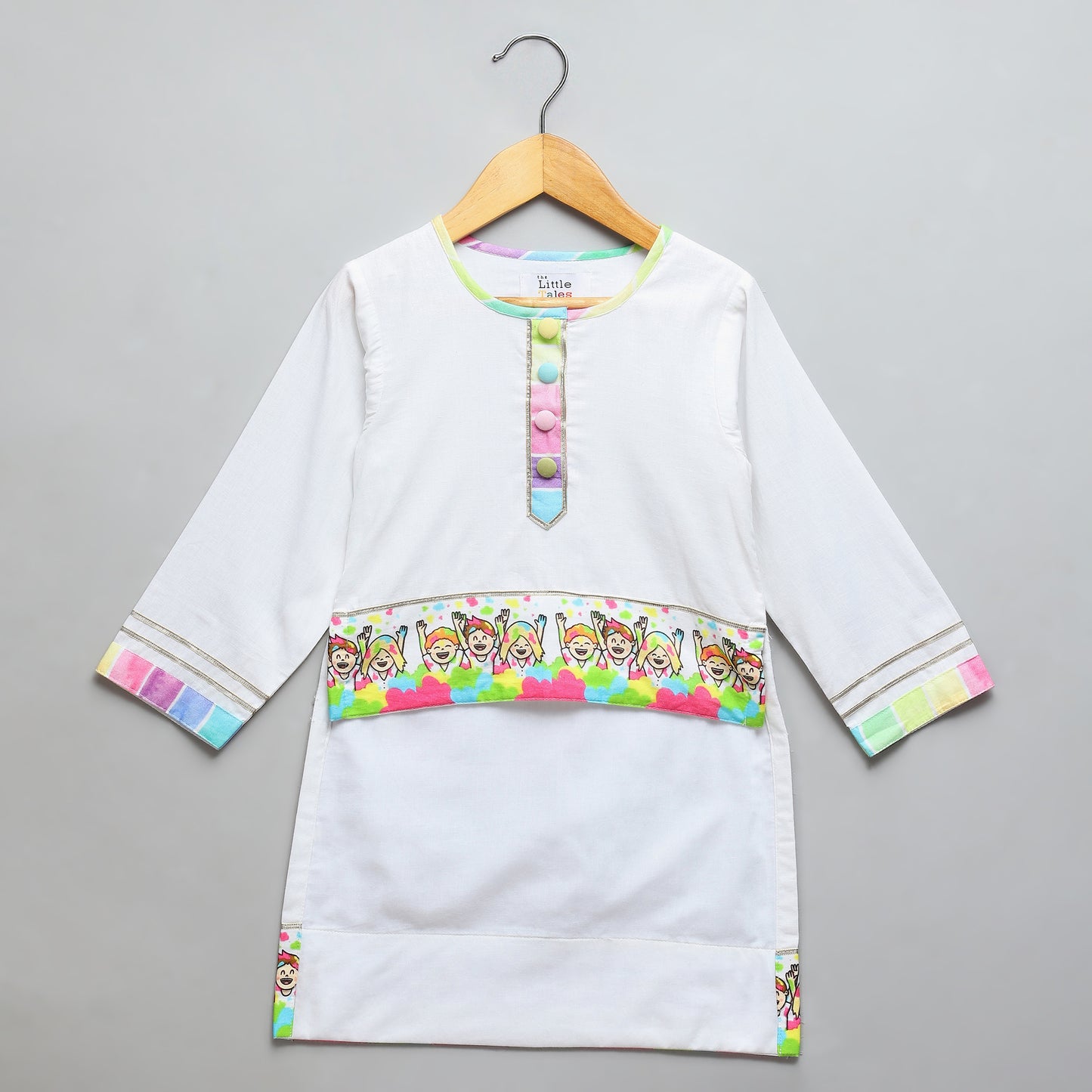 Happy Holi kids Printed high low Kurta Pyjama set