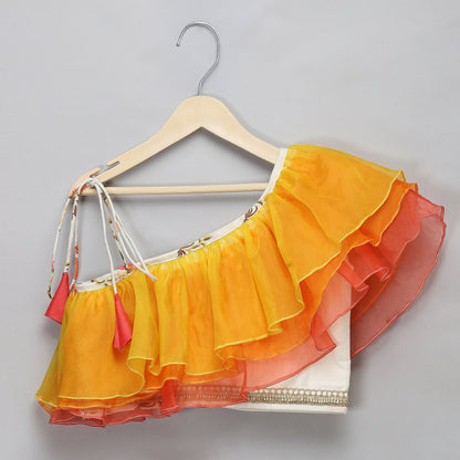 Orange Yellow frill organza lehnga set