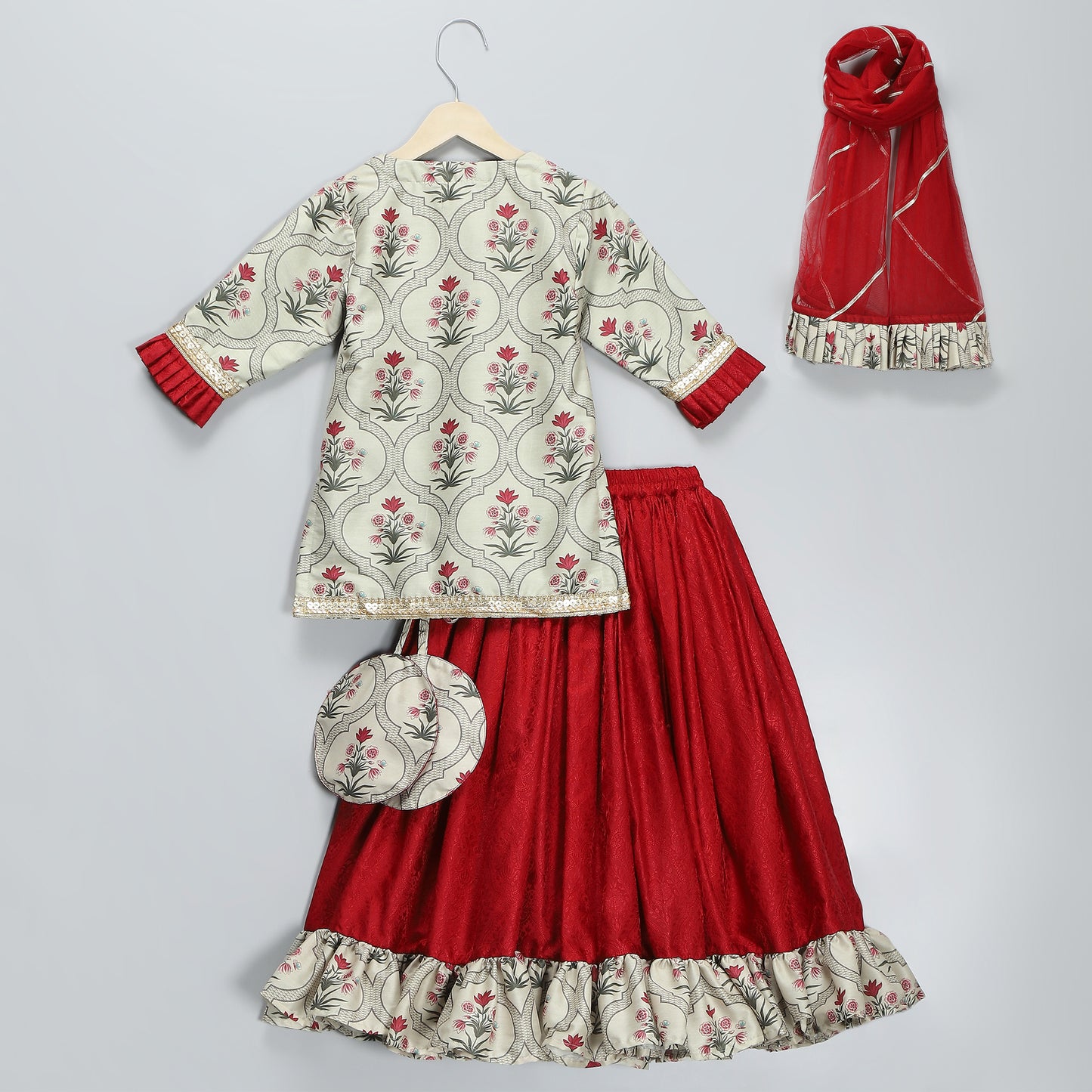 Mughal printed kurta with ruffle lehnga