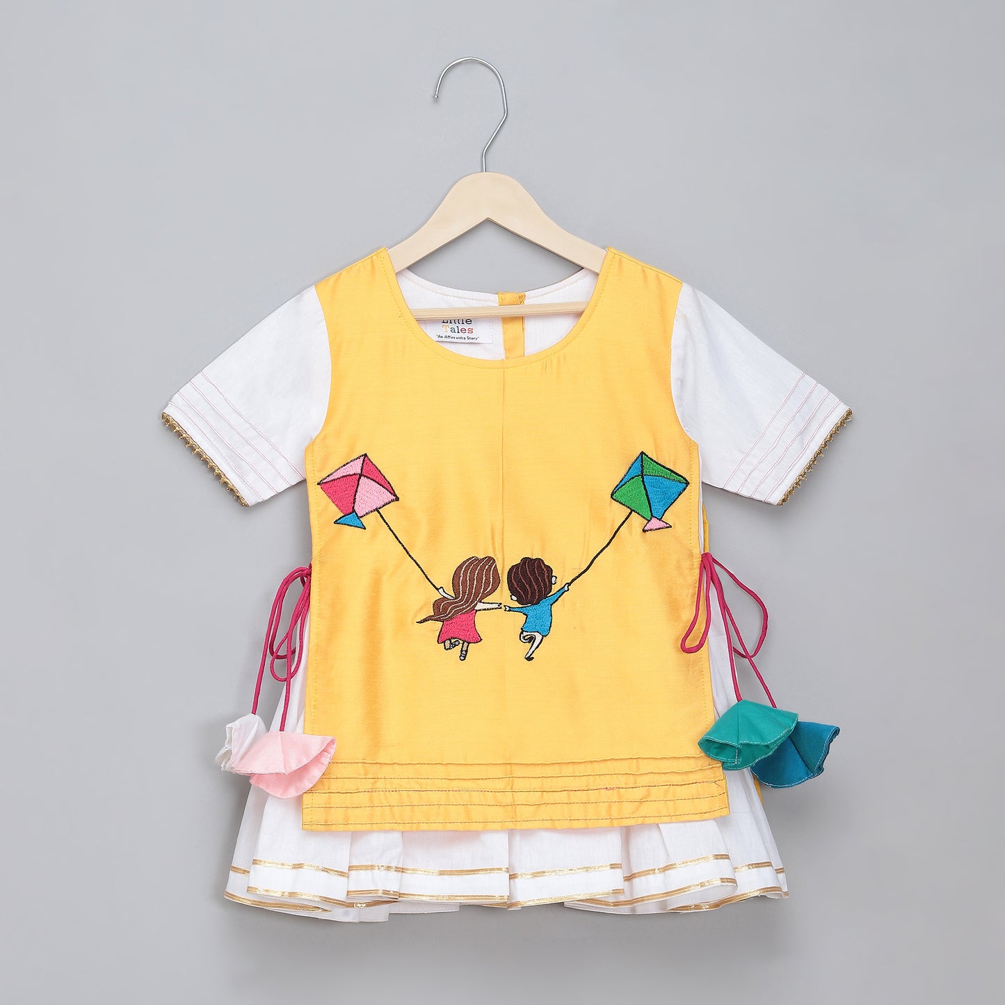 Kite embroidered Yellow white frock Pyjama set