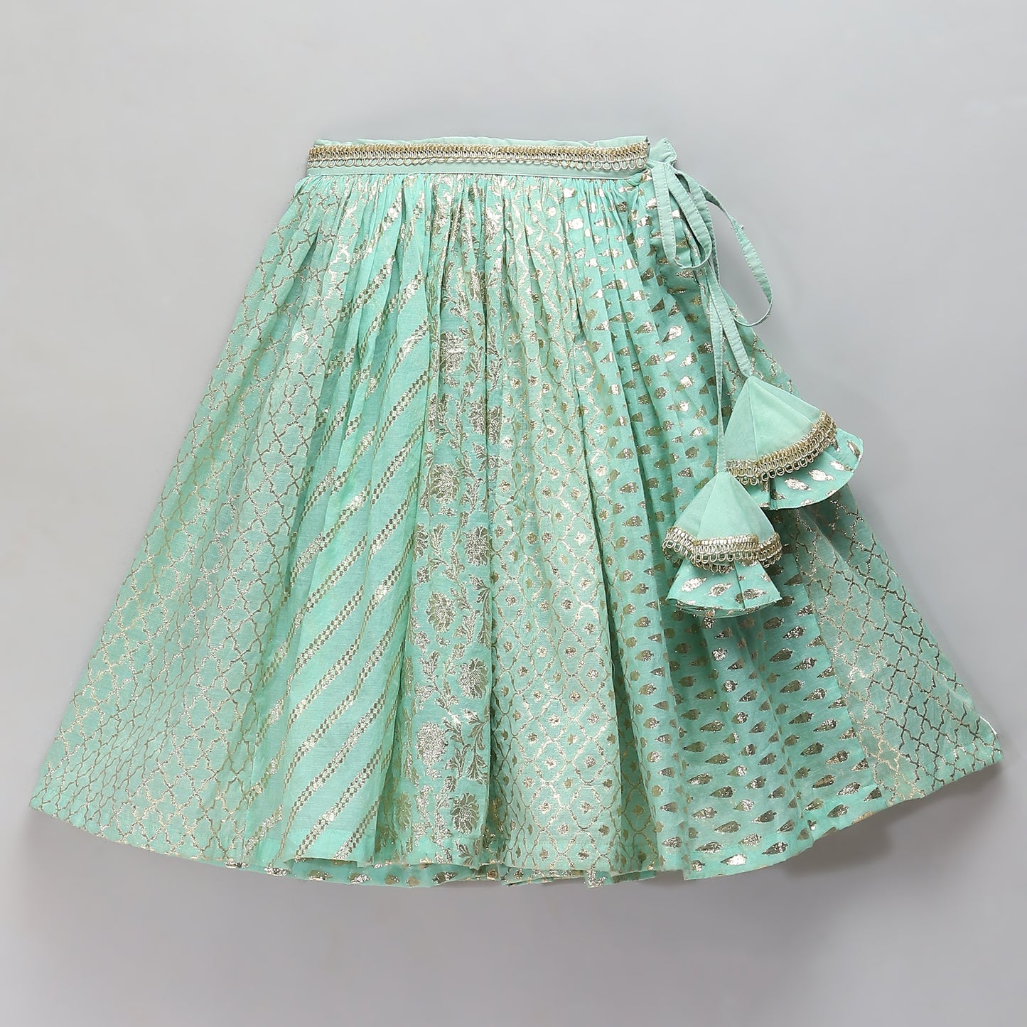 Pastel Green organza frill chanderi lehnga set