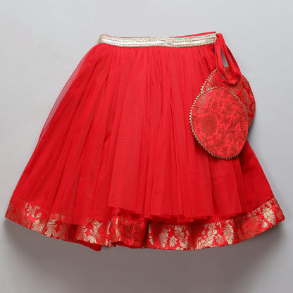 Red Brocade peplum lehnga set (Sale)