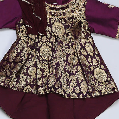 Purple Brocade sharara set with attached duppata