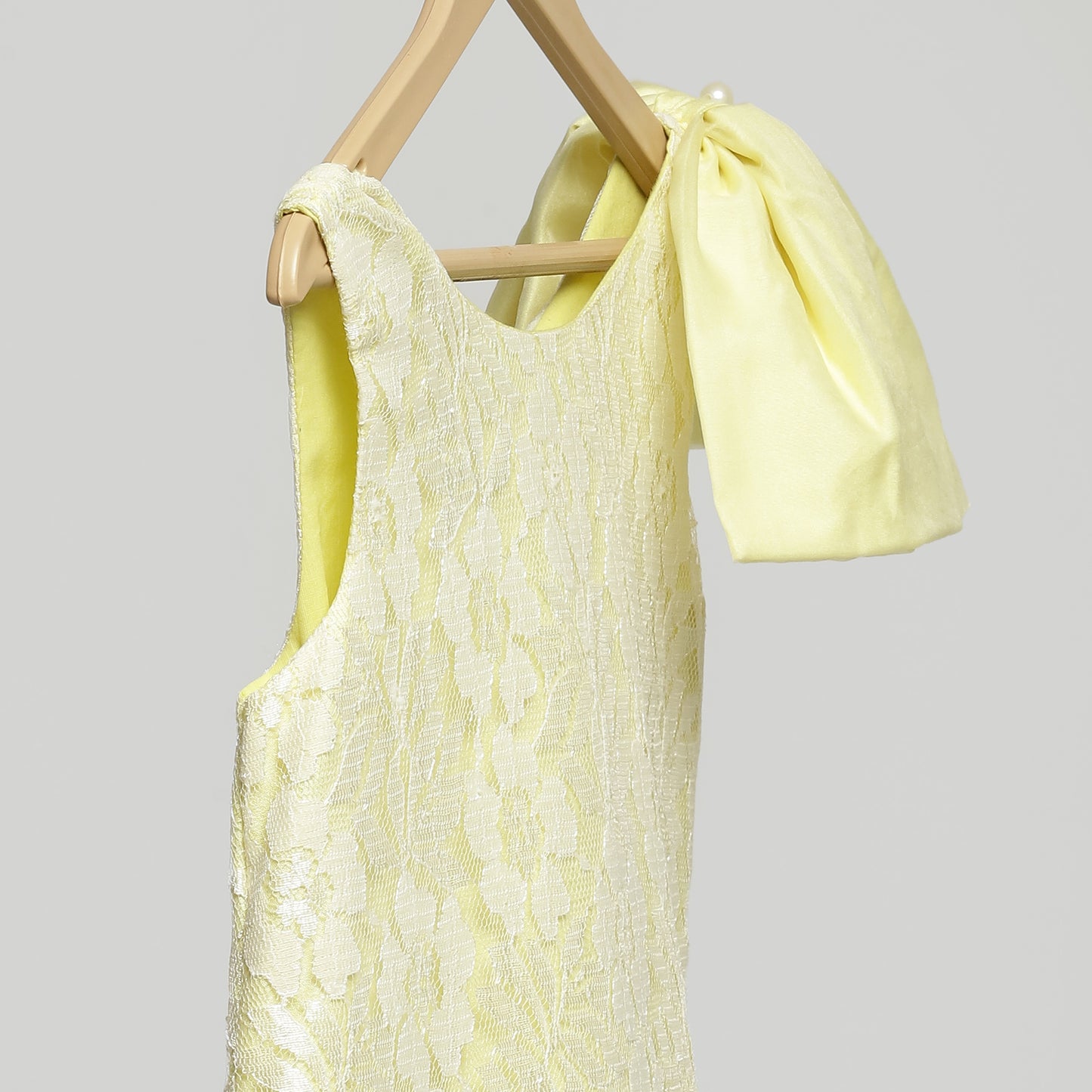 LIME YELLOW LACE DRESS WITH NET RUFFLES