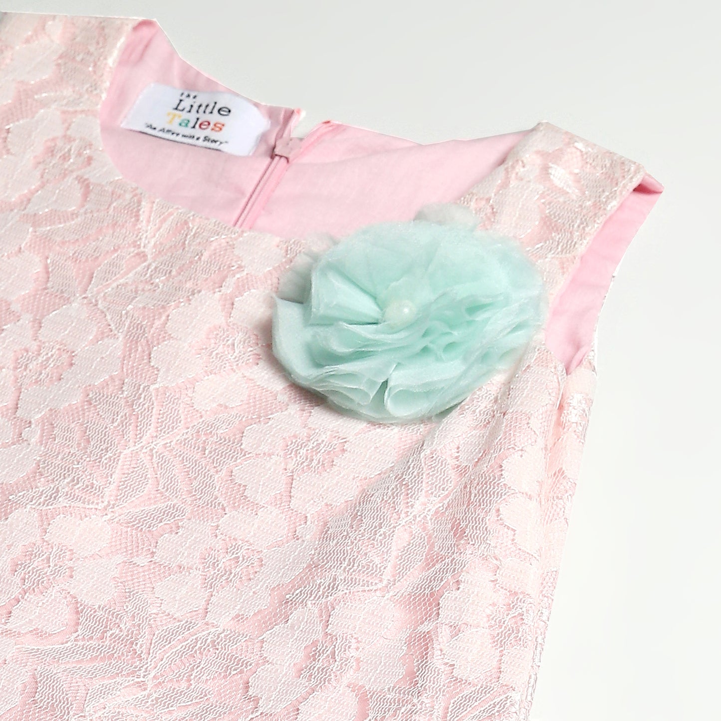 BABY PINK LACE DRESS WITH ORGANZA FRILLS