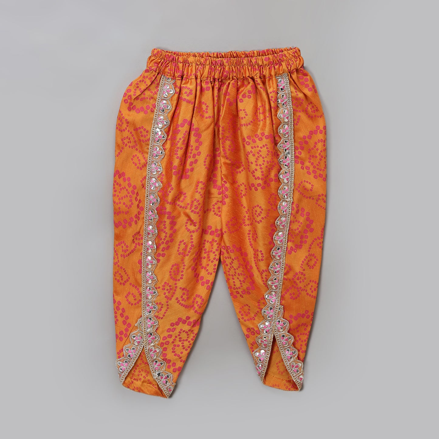 Pink orange Bandhej dhoti set