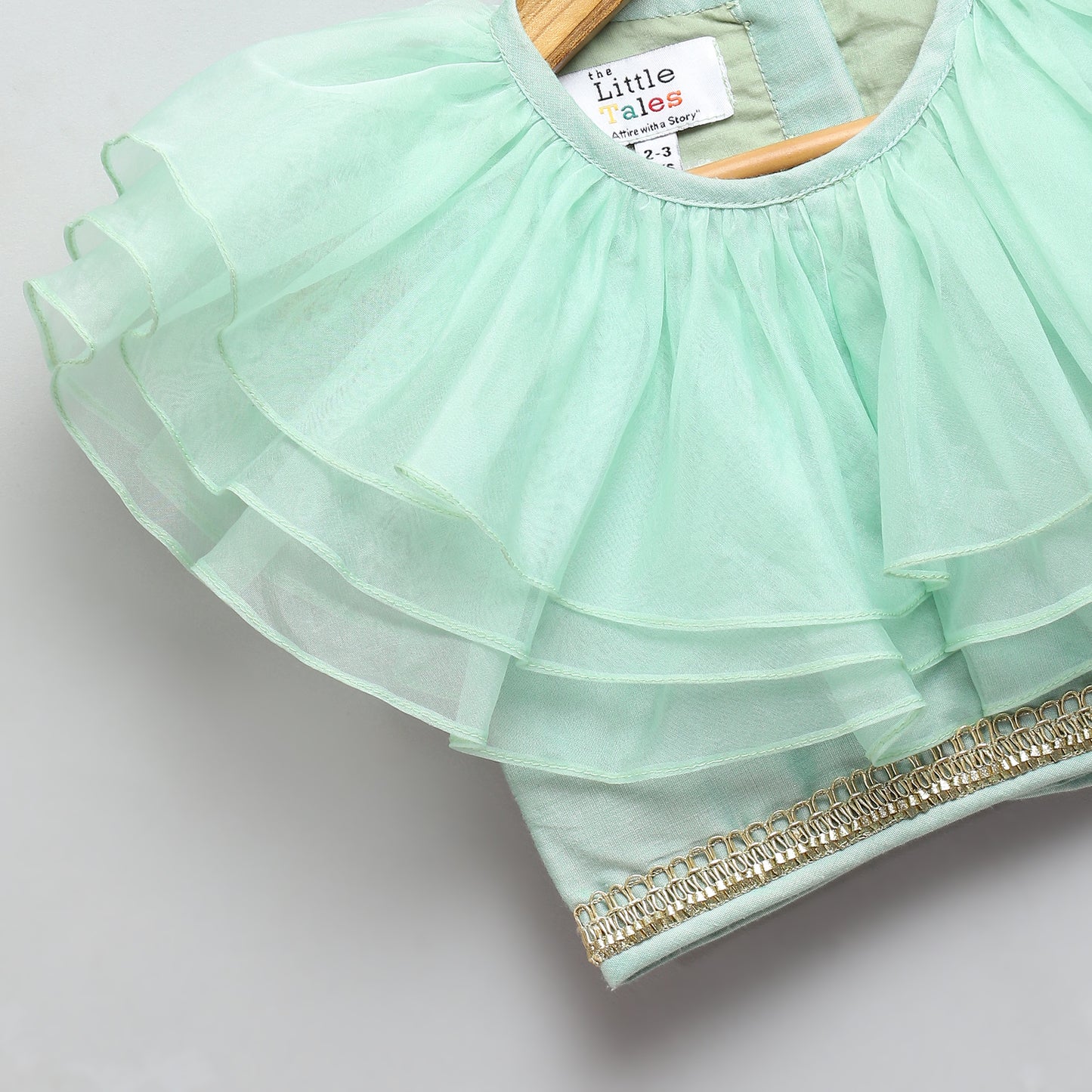 Pastel Green organza frill chanderi lehnga set