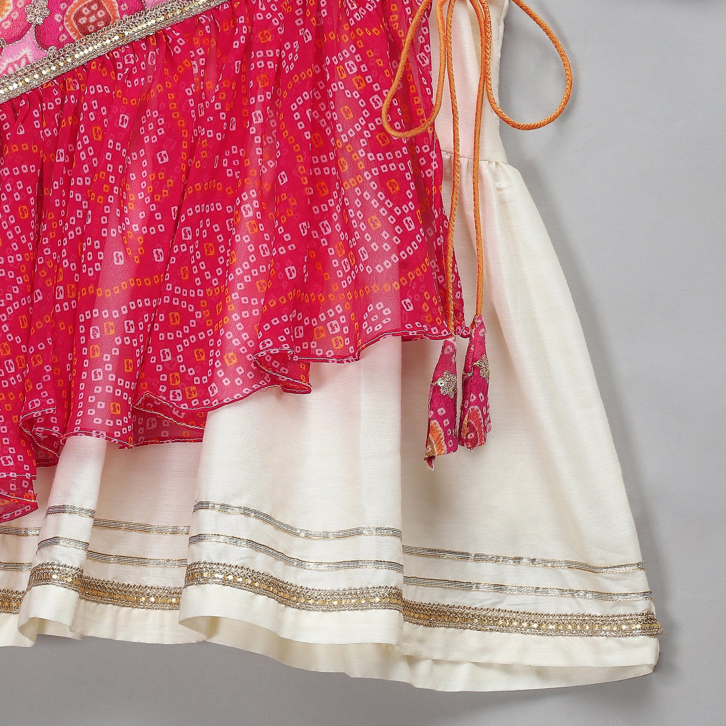 Pink orange Bandhej dhoti set