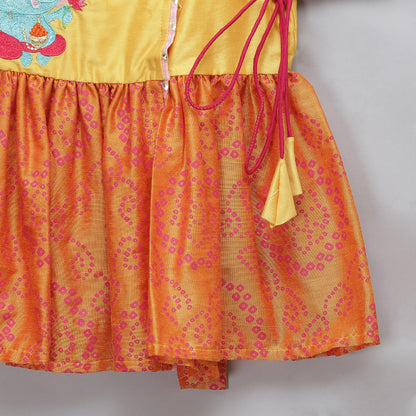 Ganpati embroidered Orange Yellow dhoti set