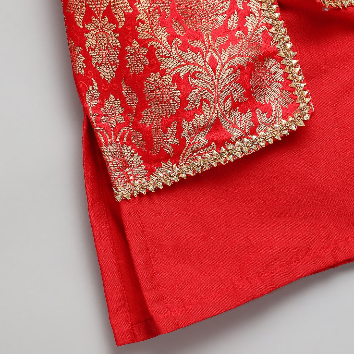 Red Kurta Pyjama with Attached Brocade jacket