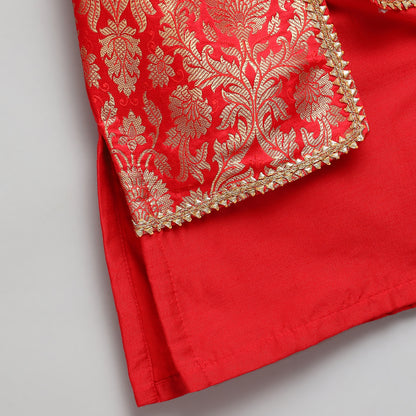 Red Kurta Pyjama with Attached Brocade jacket (Sale)