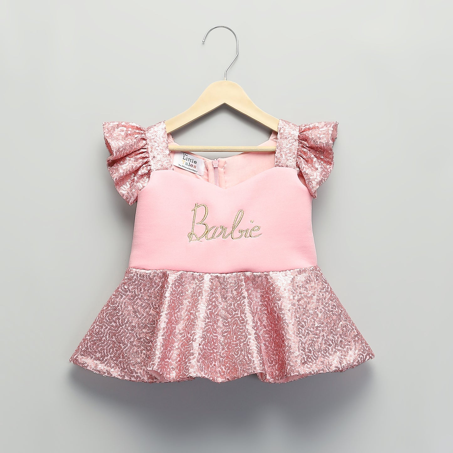 PINK SEQUINS BARBIE PEPLUM DRESS