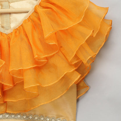 Golden Orange frill printed lehnga set