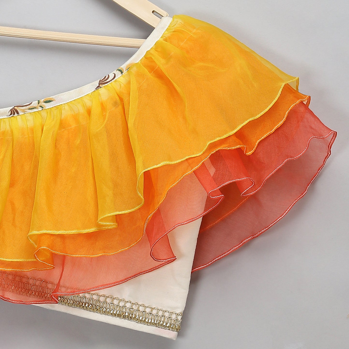 Orange Yellow frill organza lehnga set