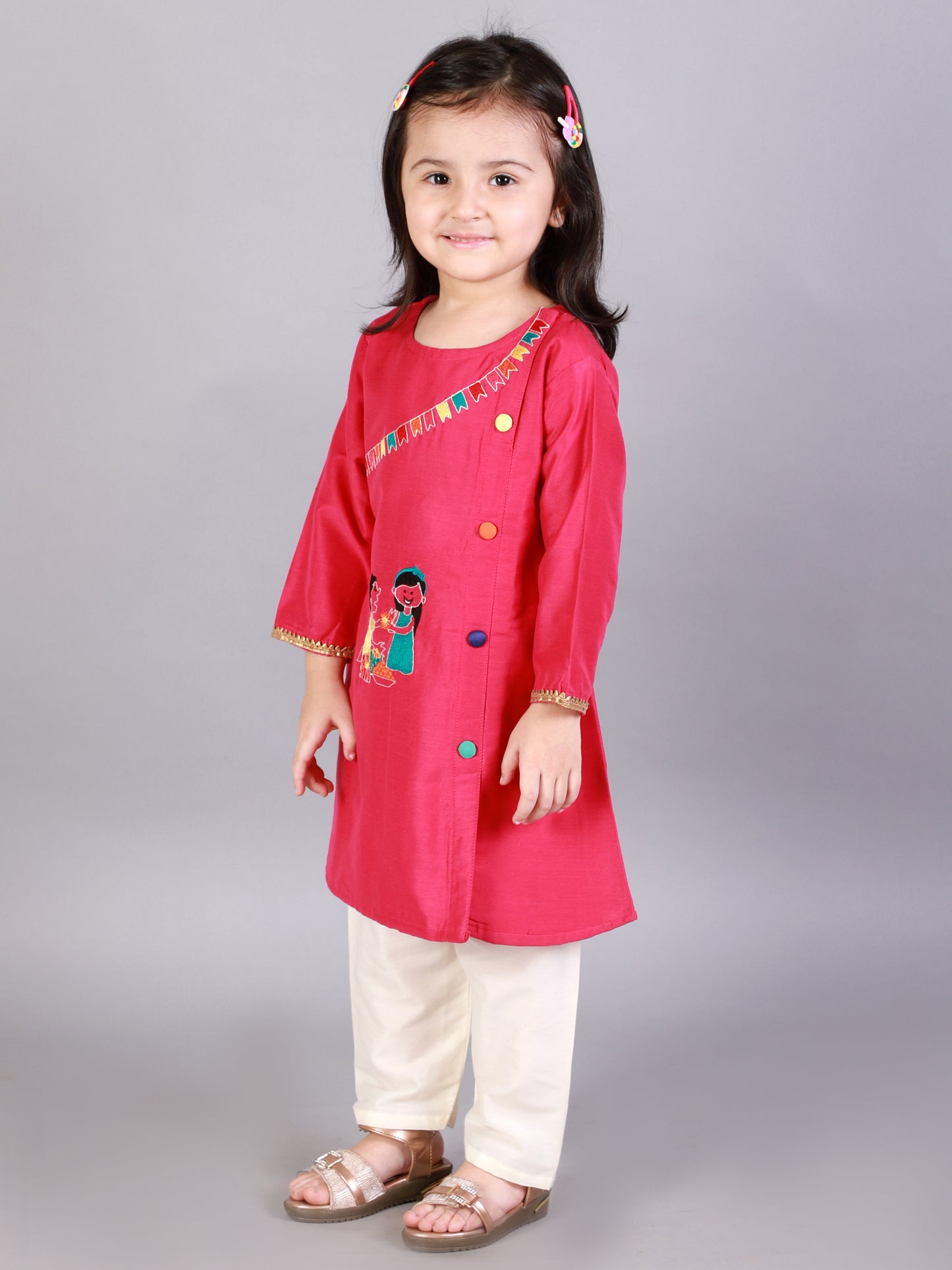 Brother Sister Embroidered Pink Kurta Pyjama set