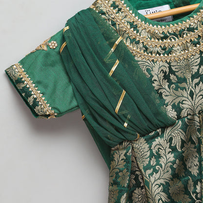 Green Brocade Sharara set with attached dupatta