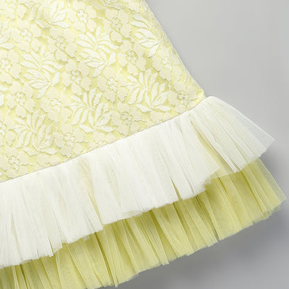 LIME YELLOW LACE DRESS WITH NET RUFFLES