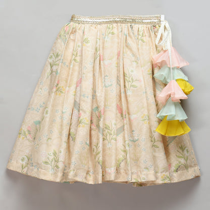 Pastel frill blouse with parrot print Lehnga (Sale)