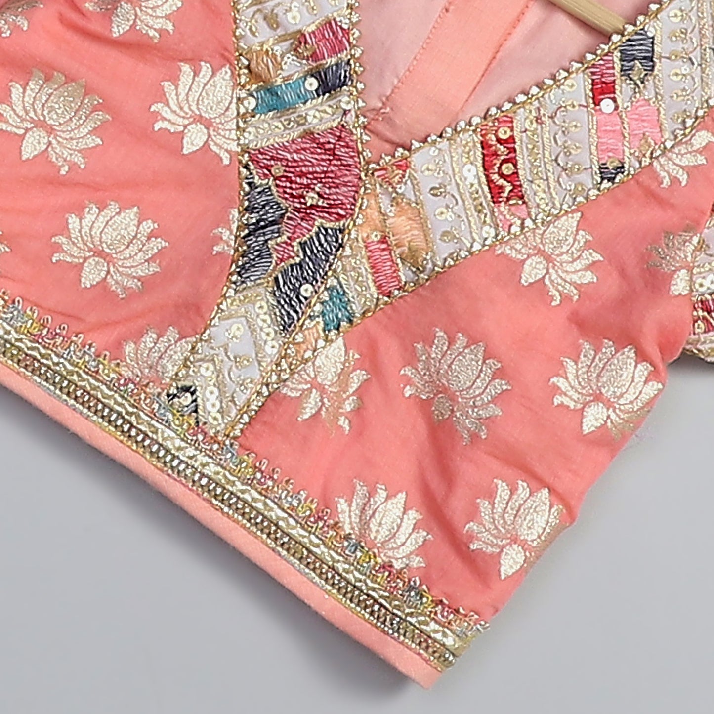 Peach lotus Chanderi blouse Lehnga set with duppata