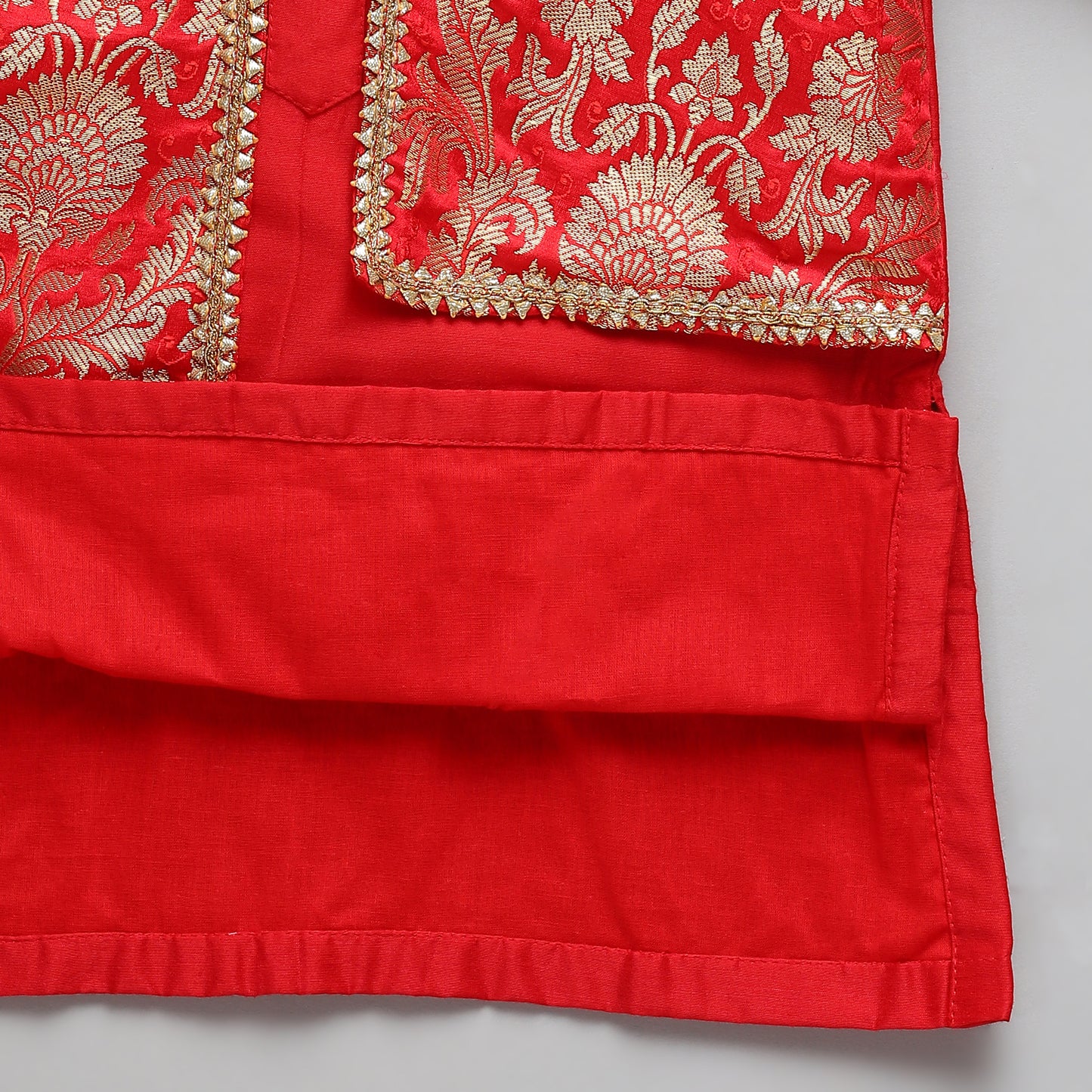 Red Kurta Pyjama with Attached Brocade jacket