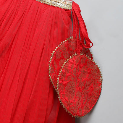 Red Brocade peplum lehnga set (Sale)