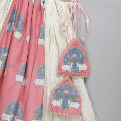 Cow printed Pink and off white lehnga set