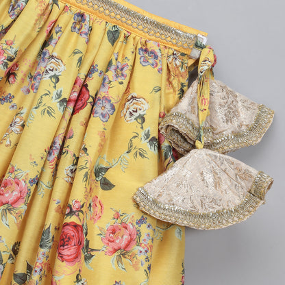 Yellow floral printed Lehnga set