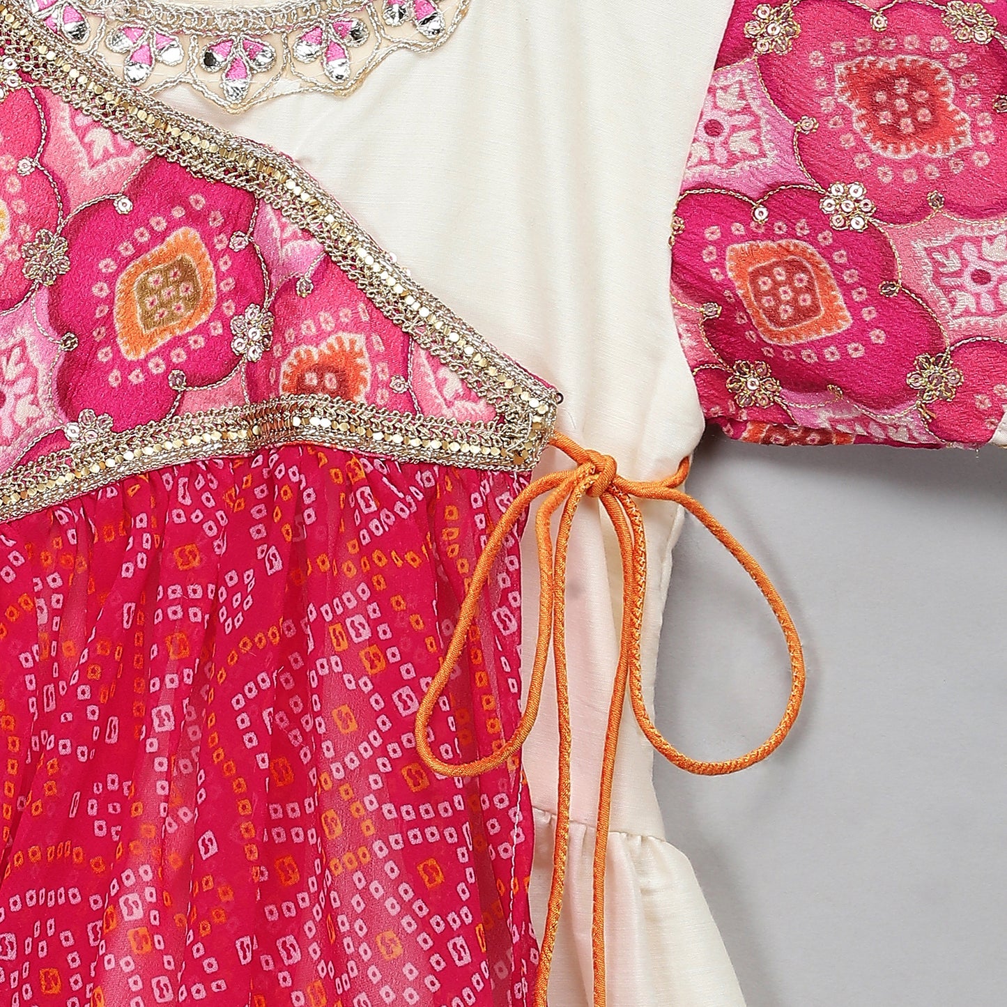 Pink orange Bandhej dhoti set