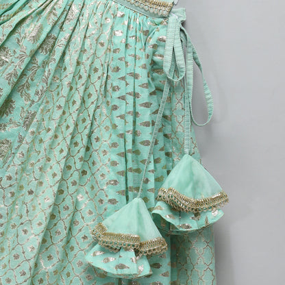 Pastel Green organza frill chanderi lehnga set