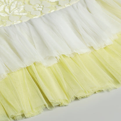 LIME YELLOW LACE DRESS WITH NET RUFFLES