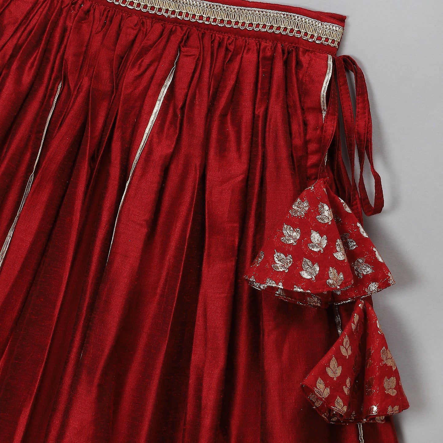 Maroon chanderi off shoulder lehnga set