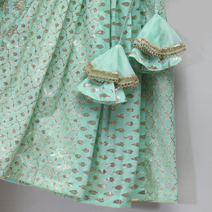 Pastel Green organza frill chanderi lehnga set