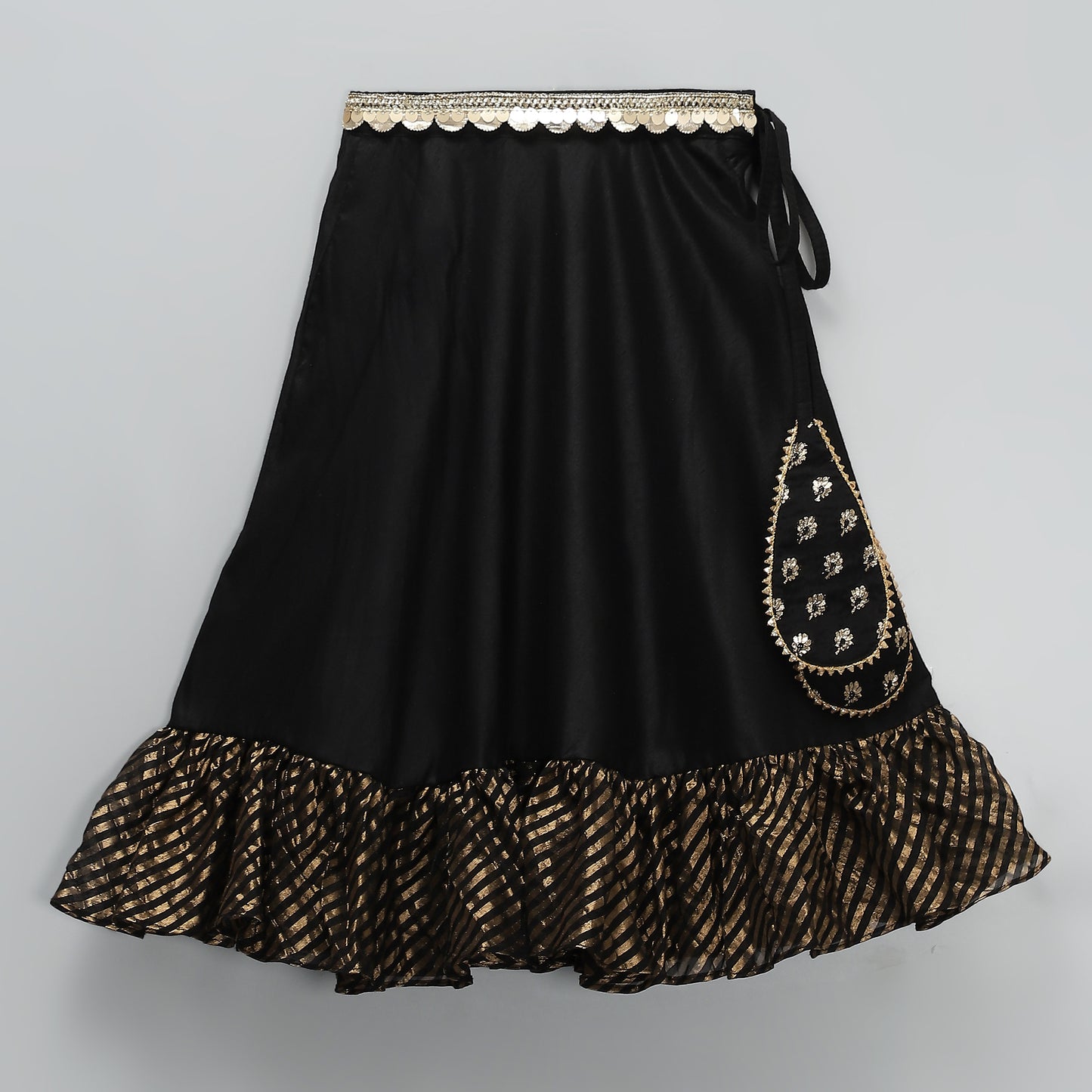 Black chanderi frill lehnga set