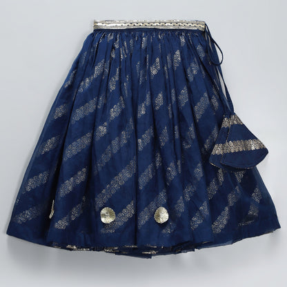 Blue Chanderi frill blouse lehnga set.