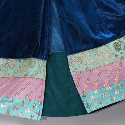 Blue Velvet Embroidered Anarkali Pants with Net Dupatta