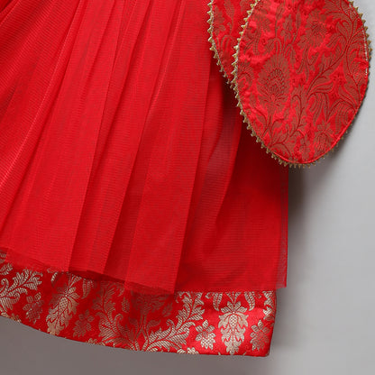 Red Brocade peplum lehnga set