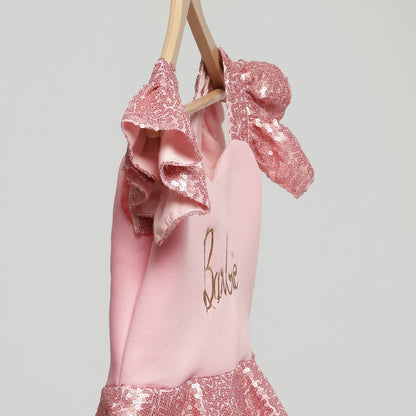 PINK SEQUINS BARBIE PEPLUM DRESS