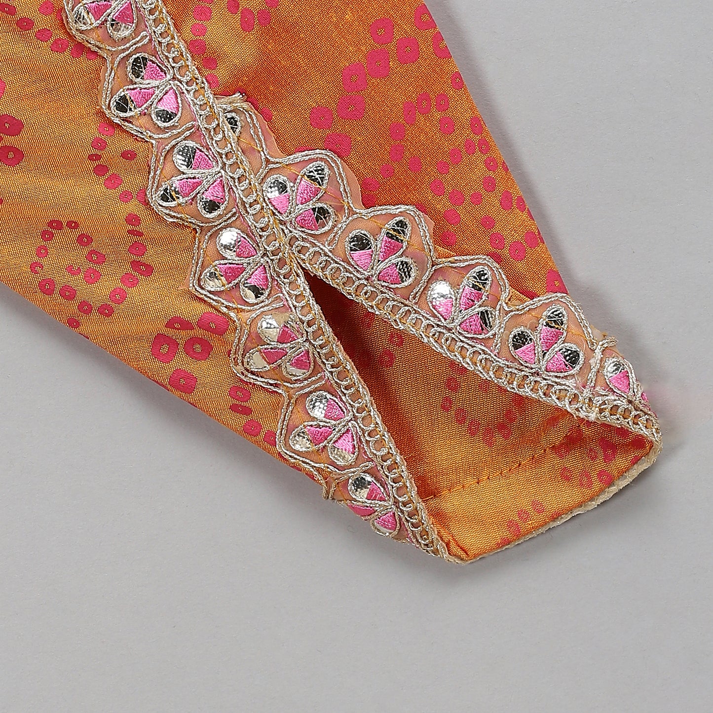 Pink orange Bandhej dhoti set