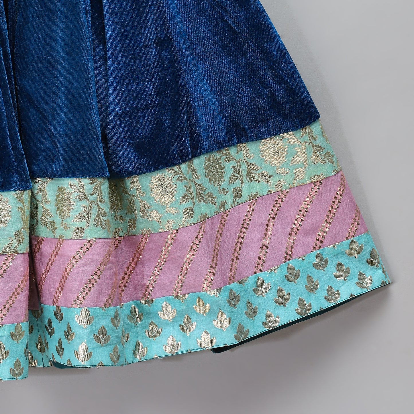 Blue Velvet Embroidered Anarkali Pants with Net Dupatta