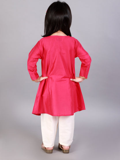 Brother Sister Embroidered Pink Kurta Pyjama set