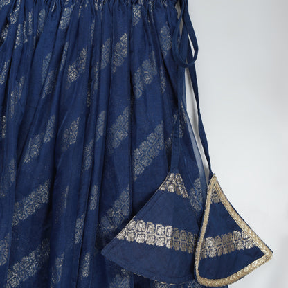 Blue Chanderi frill blouse lehnga set.