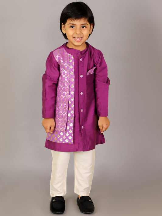 Purple Kurta with Attached jacket