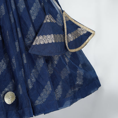 Blue Chanderi frill blouse lehnga set.