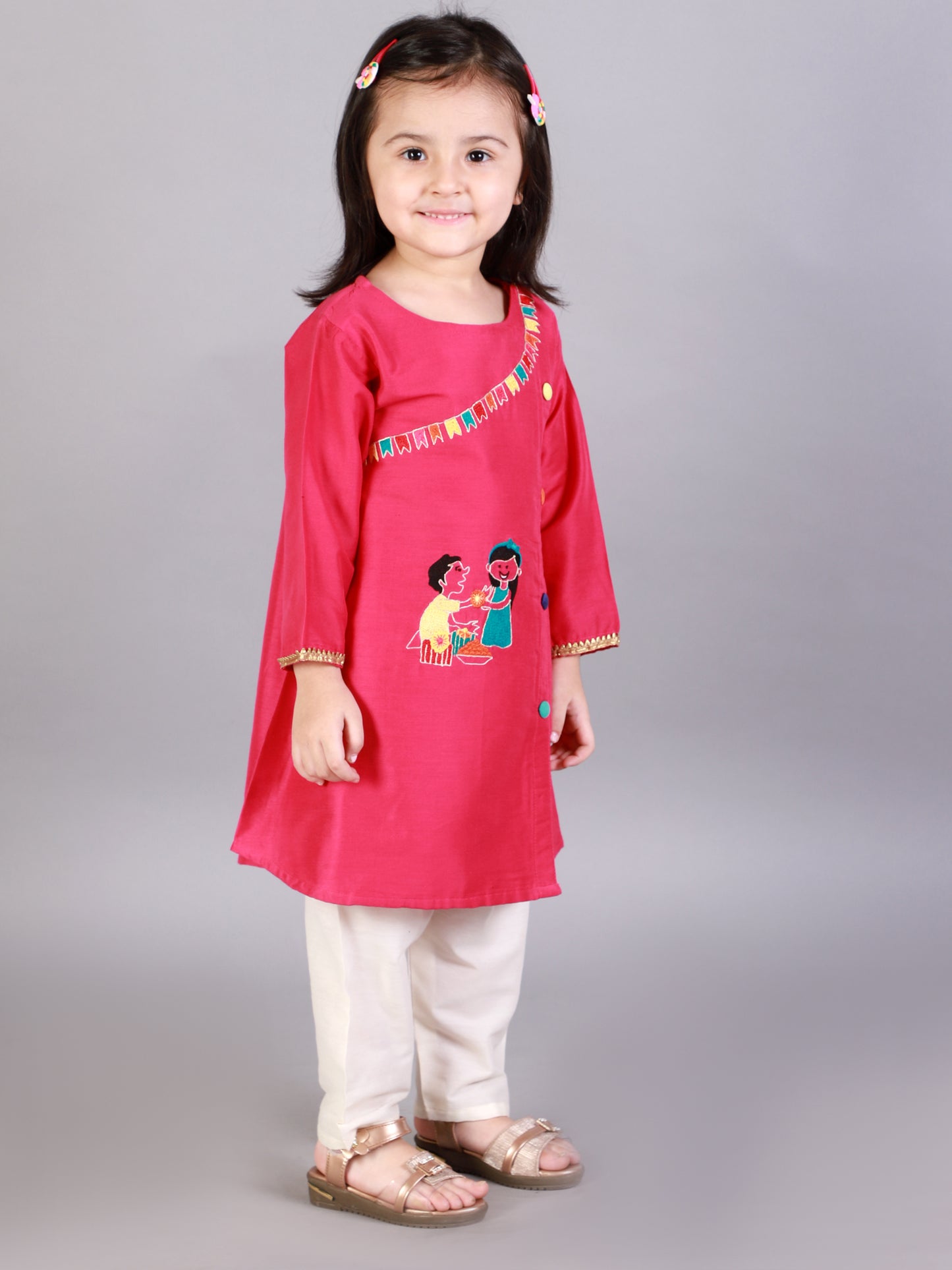 Brother Sister Embroidered Pink Kurta Pyjama set