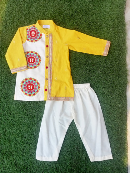 Yellow Laxmi feet Kurta Pyjama set