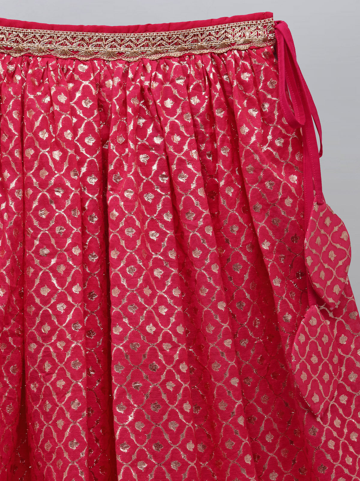 Fuschia Pink ruffled Blouse with Cotton Zari Lehnga (Sale)