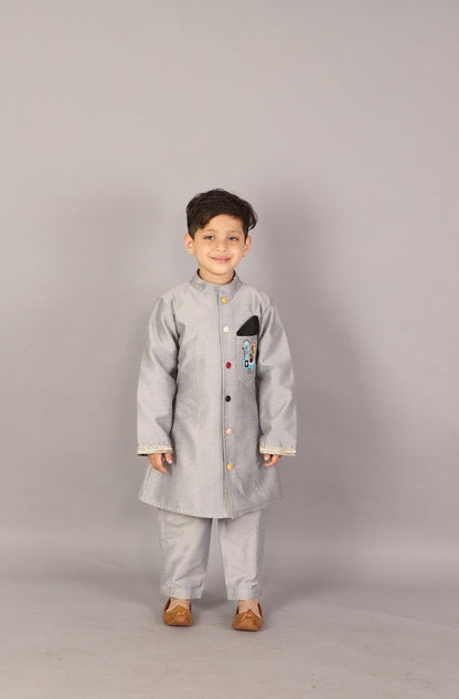 Grey Bandhgala set with trousers